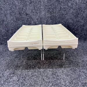 Vintage Set Of 2 MCM Hotpoint Easy Release Ice Cube Trays Pair Ivory